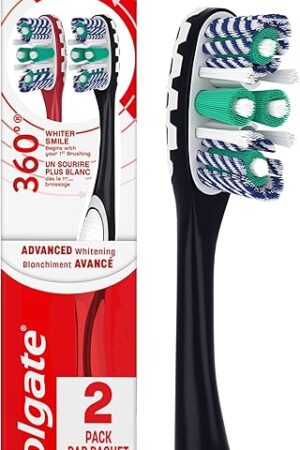 Colgate 360 Optic White Advanced Whitening Toothbrush, Adult Medium Toothbrush with Whitening Cups, Helps Whiten Teeth and Removes Odor Causing Bacteria, 2 Pack