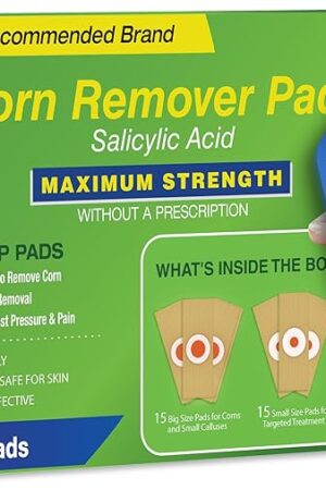 Corn Remover Pads for Feet Toes: 30 Pack 40% Salicylic Acid Extra Strength Treatment - Fast Effective Medicated Bandages for Adults Seniors Teens Athletes Runners Hikers Workers Men Women