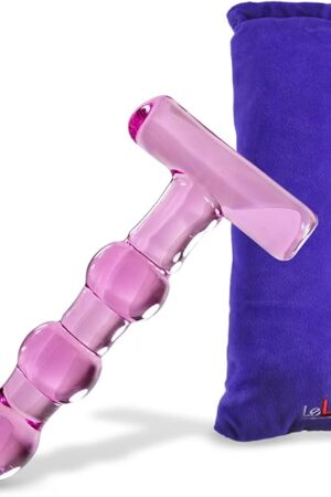 LeLuv T-Bone Pink Glass Wands Graduate Bubble Plug Thrust Dildo with Premium Padded Pouch