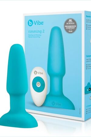 b-Vibe Rimming Anal Plug 2 - Remote Control Vibrating Butt Plugs Silicone Adult Anal Sex Toys (Teal)