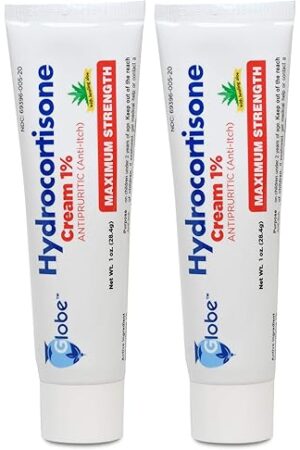Globe (4 Pack) Hydrocortisone Maximum Strength Anti-Itch Cream 1% w/Aloe, Intensive Formula for Redness, Rash, Bug & Mosquito Bites, Eczema, Hemorrhoids, Sensitive Skin, Instant Itch Relief,1 oz Tube