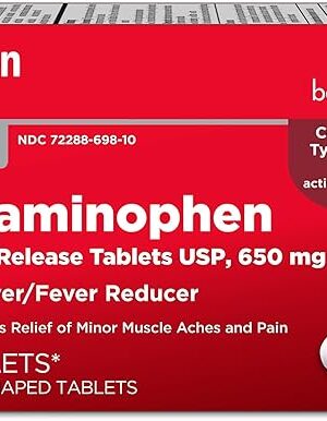 Amazon Basic Care Acetaminophen Extended-Release Tablets, 650 mg, 100 Count (Packaging may vary)