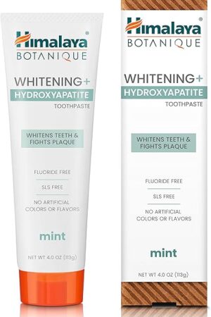 Himalaya Botanique Whitening + Hydroxyapatite Toothpaste, Mint Flavor - Nano Hydroxyapatite to Support Remineralization and Restore Enamel, Appropriate for Sensitive Teeth - Vegan, Gluten Free, 4 oz