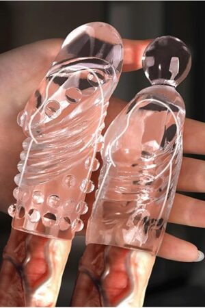2Pcs Reusable Penis Extender Soft Stretch Cock Girth Enhancer Sleeve Enlargement Delayed Ejaculation G Spot Stimulation Glans Condom Finger Sleeves Stimulation for Women Vaginal Anal for Men Couples