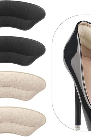 Heel Grips Liner Cushions Inserts for Loose Shoes, Heel Pads Snugs for Shoe Too Big Men Women, Filler Improved Shoe Fit and Comfort, Stop Heel Slip and Blister (4 Pairs) (Pale Apricot+Black)