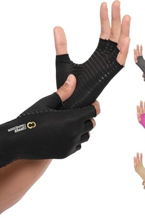 Copper Compression Arthritis Gloves | Fingerless Arthritis Carpal Tunnel Pain Relief Gloves For Men & Women | Hand Support Wrist Brace For Rheumatoid, Tendonitis, Swelling, Crocheting, Typing (M)