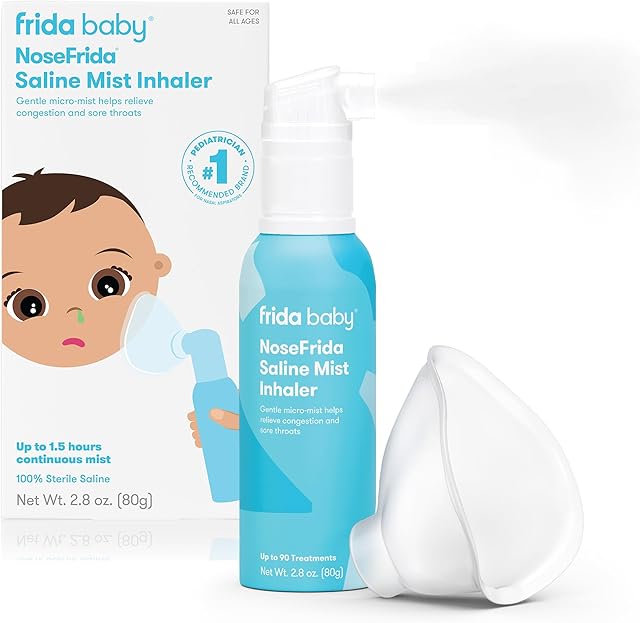 Frida Baby NoseFrida Saline Mist Nasal Inhaler, Decongestant Spray for Congestion & Allergy Relief for Babies + Kids, Nasal Saline Spray, Soothes Stuffy Nose & Sore Throat, Includes Mask, Made in USA