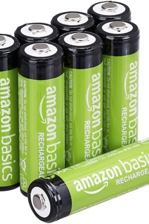 Amazon Basics Rechargeable AA Batteries, 8-Count, 2000 mAh, NiMH, Recharge up to 1000x Times, Pre-Charged