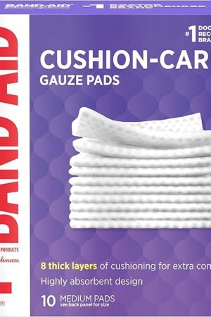 Band-Aid Brand Cushion Care Non-Stick Gauze Pads, Individually-Wrapped, Medium, 3 in x 3 in, 10 ct