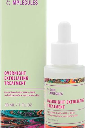 Good Molecules Overnight Exfoliating Treatment - Face Exfoliator with AHA & BHA Lightweight Formula - Pore Minimizer, Facial Skin Care with Glycolic & Salicylic Acid