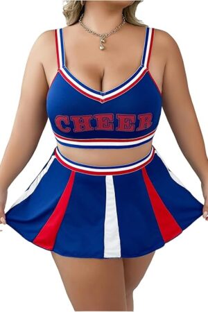 Women's Plus Size Tartan School Girl Costume Sexy Lingerie Set Bralette and Skirt