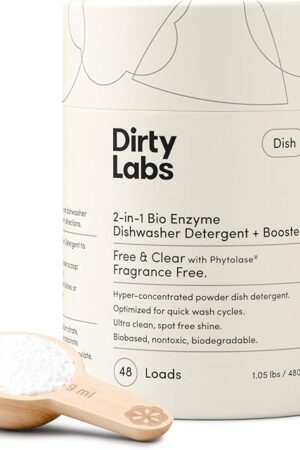 Dirty Labs | Dishwasher Detergent and Booster | Scent Free | 48 Loads (1 lb) | Ultra Clean, Spot Free, Quick Wash Optimized | Hyper Concentrated