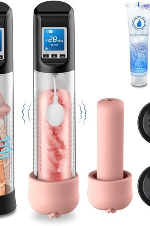 Electric Vacuum Vibrating Penis Pump - 6 Suction & 9 Vibration Intensities with Pocket Pussy, Penis Enlargement Extend Pump with LED Screen, Male Stamina Trainer for Bigger, Stronger Erections