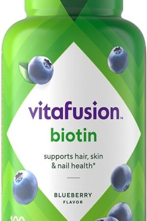 vitafusion Extra Strength Biotin Gummy Vitamins, Berry Flavored, 5,000 mcg Biotin Vitamins, America?s Number 1 Gummy Vitamin Brand, 50 Day Supply, 100 Count (packaging may vary)