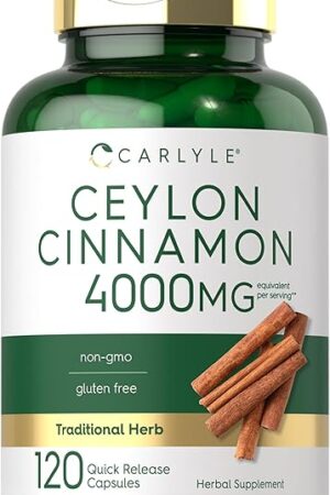 Carlyle Ceylon Cinnamon Capsules 4000 mg | 120 Count | Non-GMO & Gluten Free Supplement