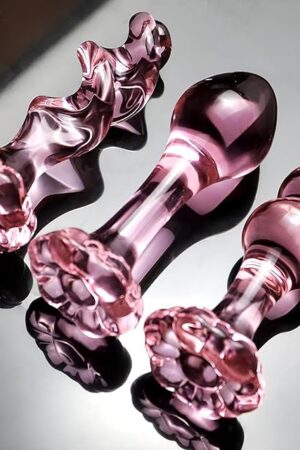 3 Piece Glass Anal Plug Kit - Butt Plug Training Kit Crystal Glass Transparent Anal Trainer Prostate Massage with Flower Base,Unique Design Sex Toys for Women,Men and Beginners (Pink)