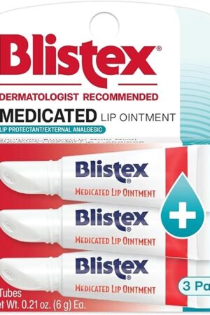 Blistex Medicated Lip Ointment, 021 Ounce Tube, Relieves Cold Sores & Helps Heal Dry Chapped Lips, Pain Relief from Lip Sores & Blisters, Healing Ointment, 3 Count(1 Pack)