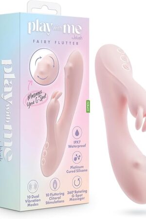 Blush Novelties Play with Me - Fairy Flutter 7.75 Inch G Spot Clitoral Vibrator - 10 Vibration Modes - 360? Rotating G-Spot Massager - Platinum Cured Silicone - IPX7 Waterproof - Adult Sex Toy - Pink