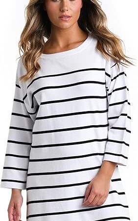 Women's Long Sleeve Mini Dress Swimsuit Cover Up, White/Black//Yacht Club, Medium