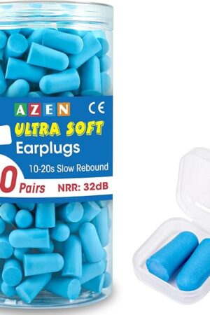 AZEN 100 Pairs Ear Plugs Bulk, NRR 32dB Soft Foam Ear Plugs for Sleeping Noise Cancelling, Earplugs for Concerts Shooting Swimming Noise Reduction (Lake Blue)
