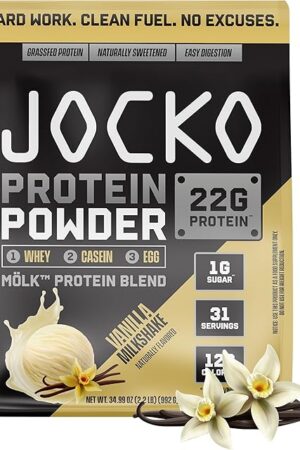 Jocko Fuel M?lk Whey Protein Powder 22g Protein - Low Sugar Monk Fruit Blend - Muscle Recovery & Growth, Packaging May Vary (31 Servings, Vanilla Milkshake)