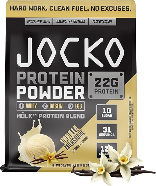 Jocko Fuel M?lk Whey Protein Powder 22g Protein - Low Sugar Monk Fruit Blend - Muscle Recovery & Growth, Packaging May Vary (31 Servings, Vanilla Milkshake)
