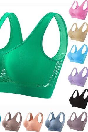 Breathable Anti-Sagging Sports Bra for Women Plus Size Wireless Bras with Cooling Lift-Up Air Tech Mesh High Support