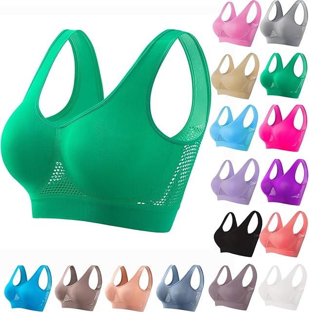 Breathable Anti-Sagging Sports Bra for Women Plus Size Wireless Bras with Cooling Lift-Up Air Tech Mesh High Support