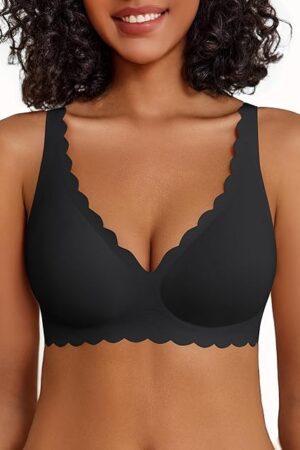 Wireless Bra Womens Plunge V Neck Seamless Bras Full Coverage Everyday Bra