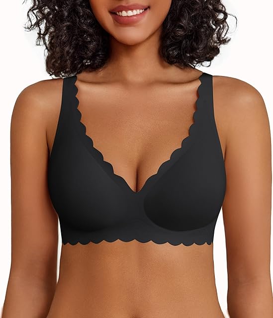 Wireless Bra Womens Plunge V Neck Seamless Bras Full Coverage Everyday Bra