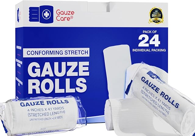 Gauze Rolls Pack of 24 ? Premium Quality Lint and Latex-Free 4 inches x 41 Yards Conforming Stretch Bandages Designed for Effective Wound Care & Comfort - Ideal for use as a Mummy wrap