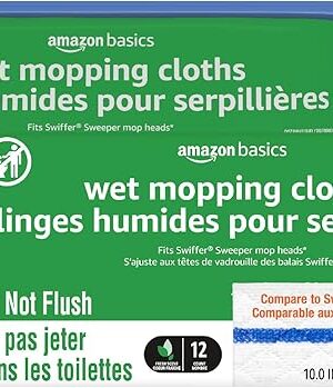 Amazon Basics Wet Mopping Cloth Refills, 24 Count (Fits Swiffer Sweeper Mop Heads)