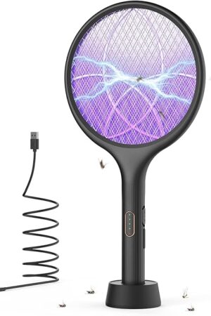 YISSVIC Electric Fly Swatter 4000V Bug Zapper Racket Dual Modes Mosquito Killer with Purple Mosquito Light Rechargeable for Indoor Home Office Backyard Patio Camping