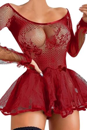 Women's Lace Bow Women Lingerie Sexy Sets Teddy Bustier Lingerie for Women See Through Mesh Romper Dress Curvy Corset