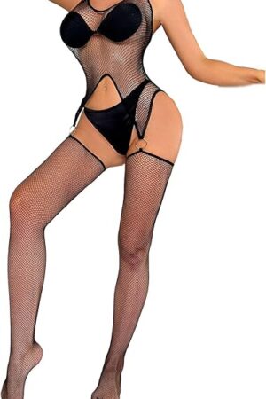 Women's Lingerie Sexy and Fun Bodysuit One Piece Tight Pants Mesh Garters Belts Tights Underwear
