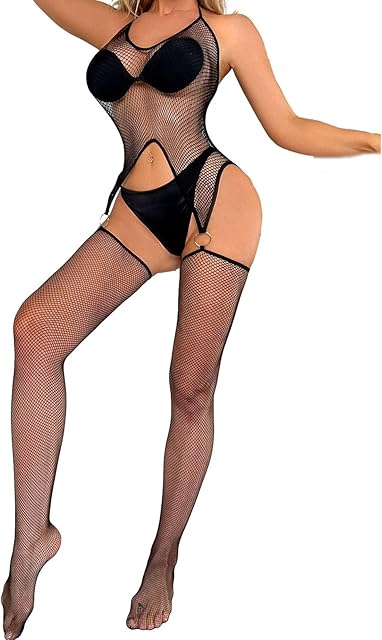 Women's Lingerie Sexy and Fun Bodysuit One Piece Tight Pants Mesh Garters Belts Tights Underwear