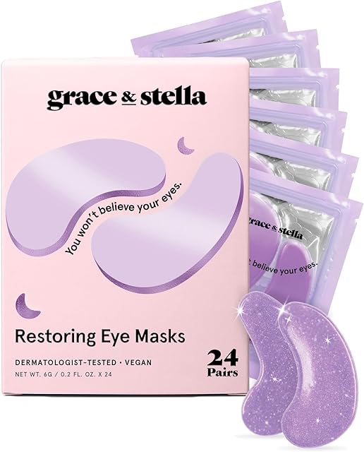grace & stella Retinol Under Eye Patches for Puffy Eyes and Dark Circles - Restoring Gel Under Eye Masks with Hyaluronic Acid - Vegan Cruelty-Free Skincare, Birthday Gifts for Women (Purple, 24 Pairs)