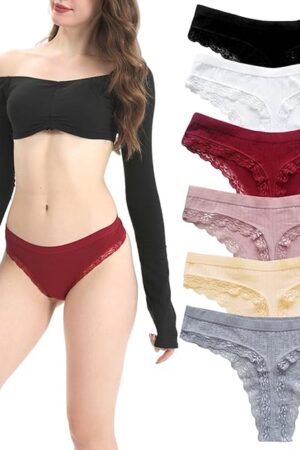 Cotton Underwear for Women, Sexy Lace Hipster Panties Low Rise Breathable Brazilian Womens Cheeky 6 Pack S-XL