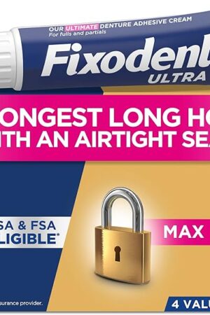 Fixodent Ultra Max Hold Secure Denture Adhesive Cream for Full and Partial Denture Wearers, 22oz (Pack of 4)