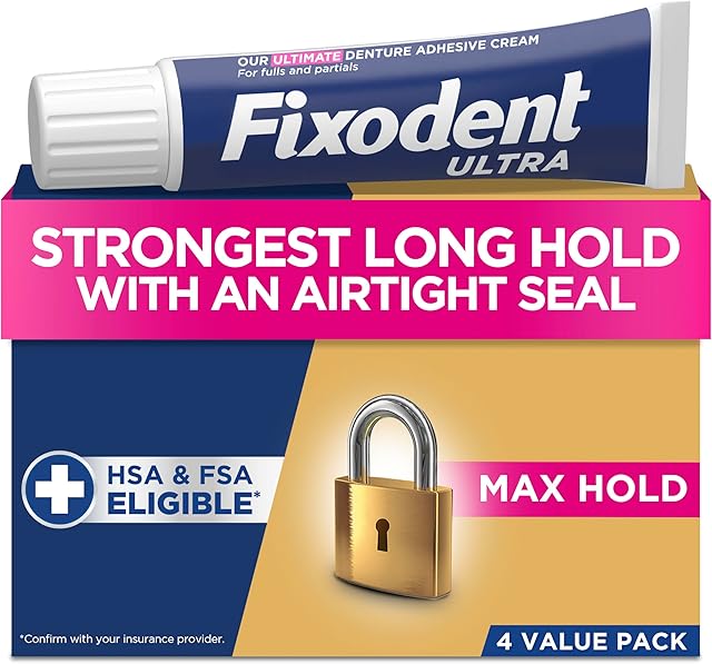Fixodent Ultra Max Hold Secure Denture Adhesive Cream for Full and Partial Denture Wearers, 22oz (Pack of 4)