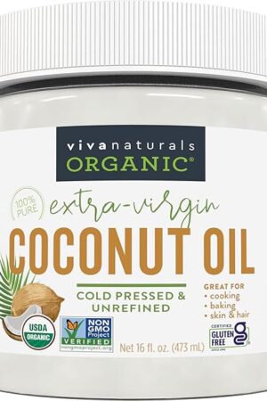 Viva Naturals Organic Coconut Oil - Unrefined, Cold-Pressed Extra Virgin Coconut Oil, USDA Organic and Non-GMO Cooking Oil, Great as Hair Oil and Skin Oil, 16 Fl Oz