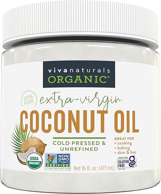 Viva Naturals Organic Coconut Oil - Unrefined, Cold-Pressed Extra Virgin Coconut Oil, USDA Organic and Non-GMO Cooking Oil, Great as Hair Oil and Skin Oil, 16 Fl Oz