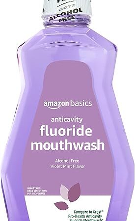 Amazon Basics Anticavity Fluoride Mouthwash, Alcohol Free, Violet Mint, 1 Liter, 338 Fluid Ounces, 1-Pack (Previously Solimo)