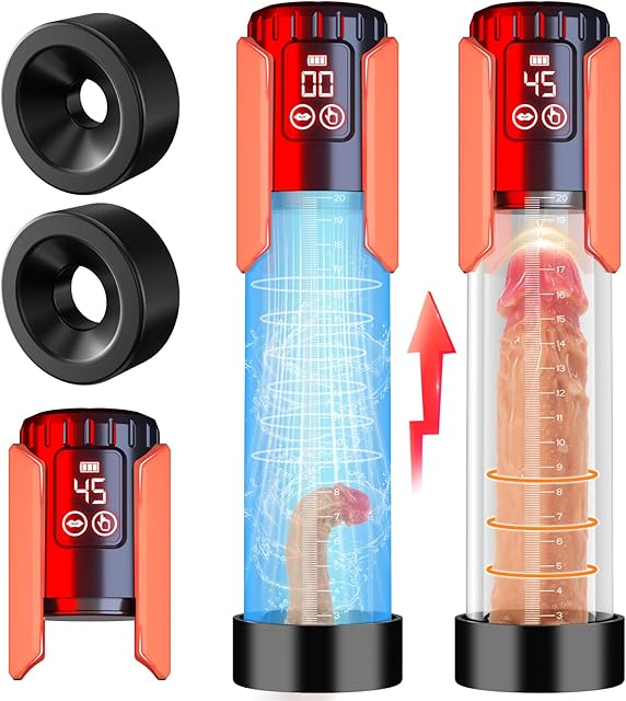 Automatic Penis Enlarger Extend Vacuum Pump with 5 Suction Intensities, Rechargeable Automatic High-Vacuum Men's Enlargement Mchine for Extended Erection and Air Pressure Device (Red)