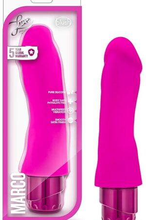 Blush Novelties Marco - 7.75" Pure Platinum Cured Purio Liquid Silicone Dildo - Satin Smooth Ultrasilk - 2" Thick - IPX7 Waterproof - Tunable Rumbly Vibrations - 5 Yr Warranty - for Women - Pink
