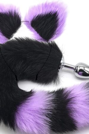 Anal Plug Fox Tail with Ear for Cosplay Game Black & Purple 1574-Inch-Long Sexual Anus Tail Butt Plug Sex Toy for Women Men