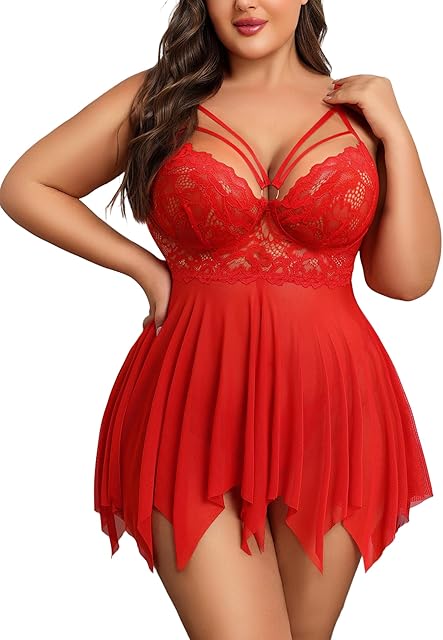 Babydoll Lingerie for Women Strappy Nightdress Sexy Nightgowns Bridal Chemise Plus Size Lace Langeray L-4XL