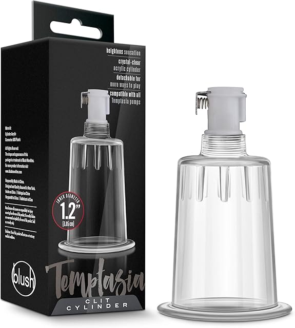 Blush Novelties Temptasia Cylinder - 12 Inch Wide Air Tight Upgrade Replacement for Nterchange Temptasia Clitoral Pump Systems - Enhances Sensitivity - Sexual Sex Enhancing Toys for Women - Clear