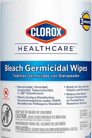 Clorox Healthcare Bleach Germicidal Wipes, 6" x 5", 150 Count Canister (Package May Vary)