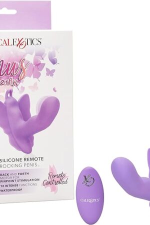 CalExotics Venus Butterfly Silicone Remote Rocking Penis ? Hands Free Strap On Personal Massager Probe with Controller ? Waterproof Adult Vibrator Sex Toy for Couples - Purple